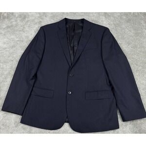 Uniqlo Mens Blazer XL Navy Blue Super 100's Wool Slim Sport Coat Business Casual